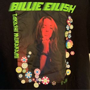 Billie Eilish x Murakami Uniqlo collab black tee flowers XS oversized 40" chest